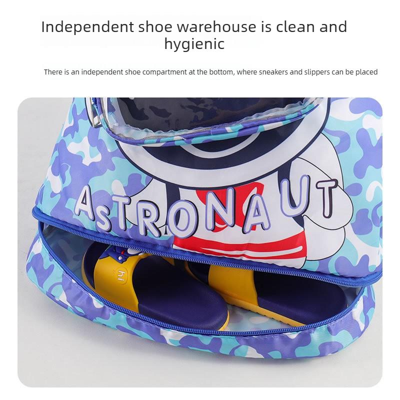 Children's Waterproof Storage Bag with Wet and Dry Separation, Portable Cartoon Backpack for Boys and Girls, Travel Storage Bag