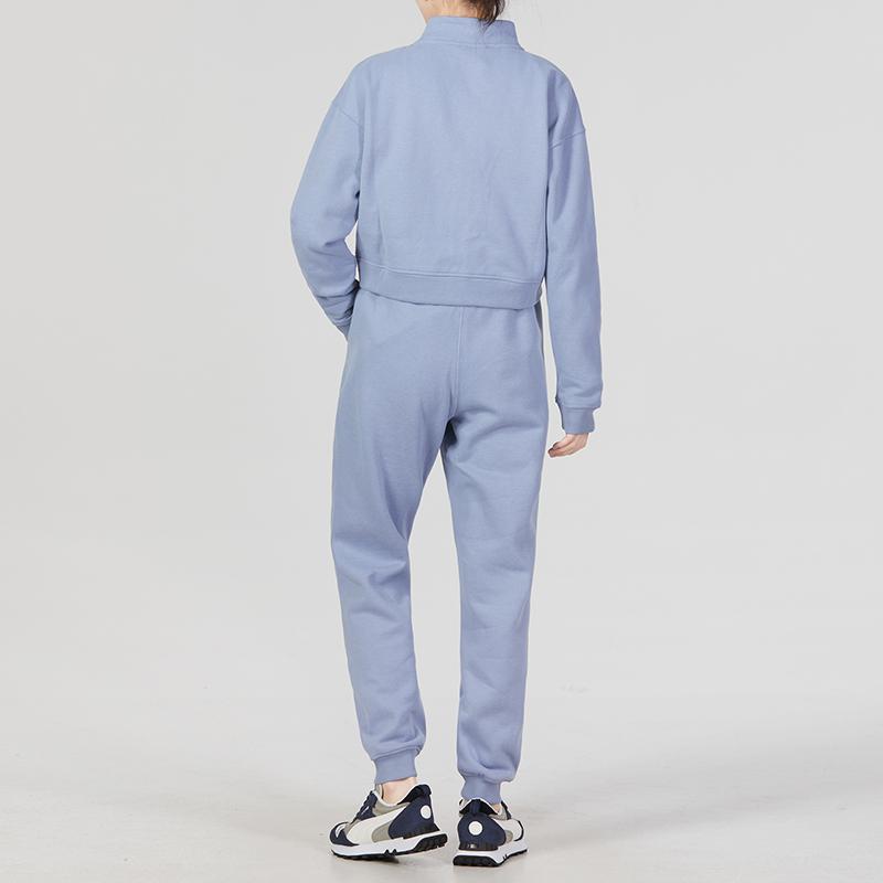 Puma Logo Print Stand Collar Jacket And Cuffed Long Sports Pants Set Women Sets Blue 522078-18