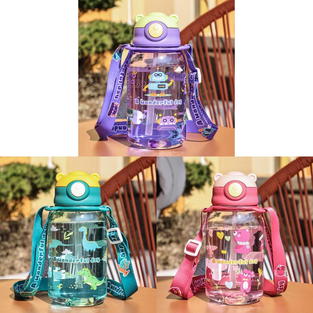 Cartoon Childrens Water Bottle With Carry Strap Made Of Pc For Kids Gift