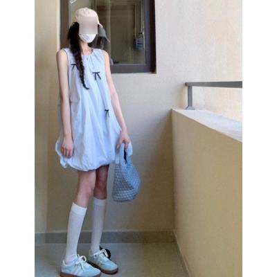 Temperament Niche Blue Bud Suspender Dress Seaside Vacation Style Wear Sleeveless Vest Short Skirt Summer