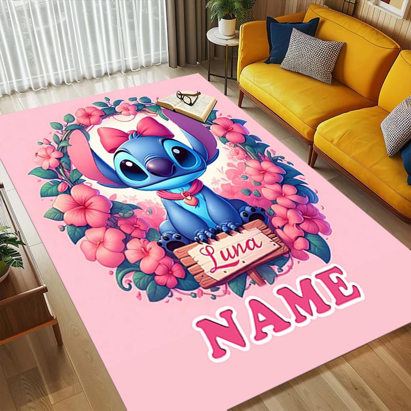 Custom Name Luna's Stitch Living Room Non-Slip Area Rug Soft Carpet for Bedroom Kids Playroom Sofa Office Home Decor Doormat