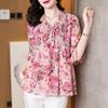 Elegant Fashion Casual Vintage Floral Printed Button Shirt Summer Autumn New V-Neck Half Sleeve Loose Tops Women's Clothing