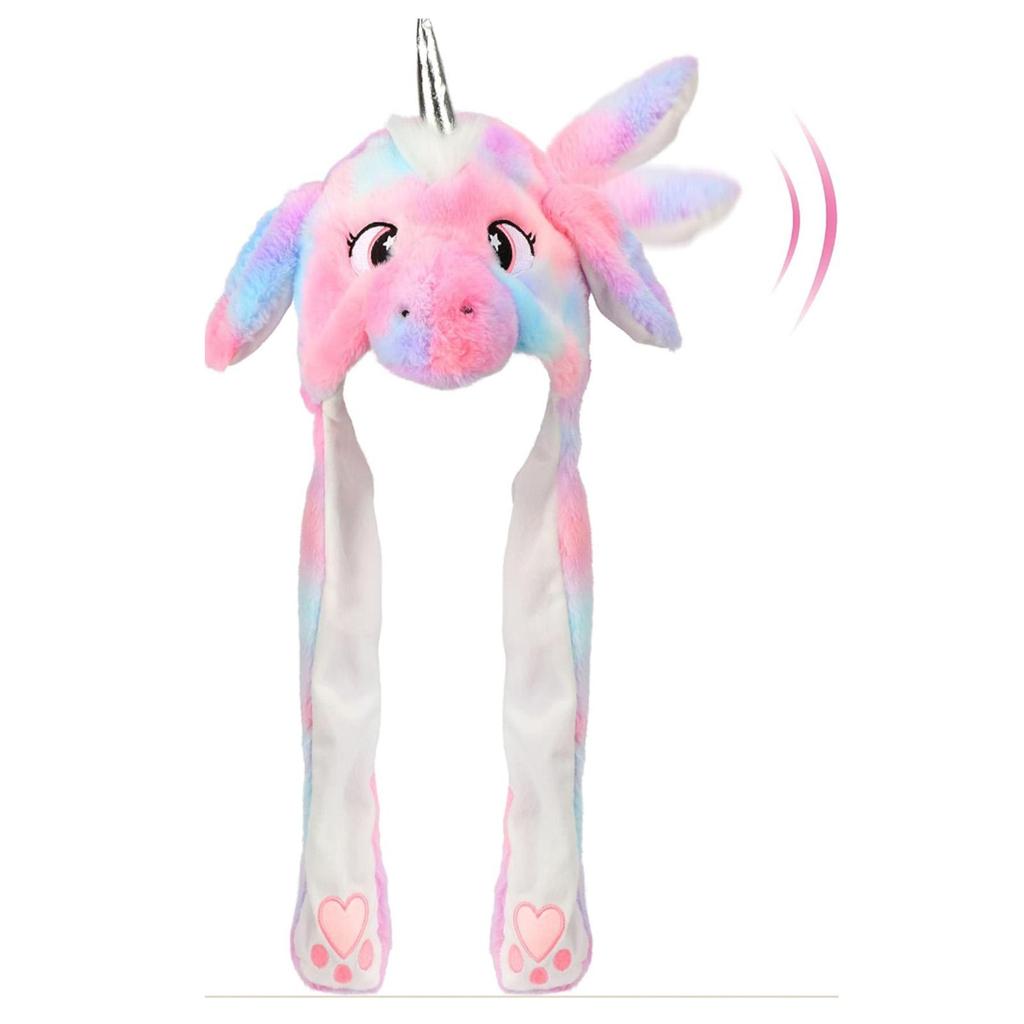 Animal Hat with Ears Moving Jumping Pop Up Beating Hat Plush Holiday Cosplay Dress Up Funny Gift for Kids