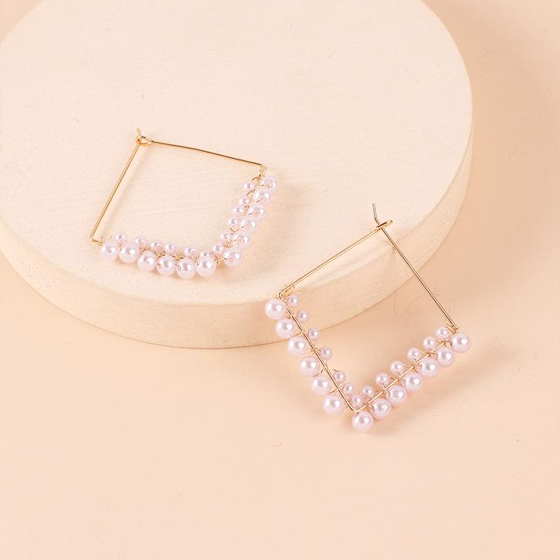 ins cold wind geometric square pearl earrings French retro, European and American design sense fashion temperament earrings