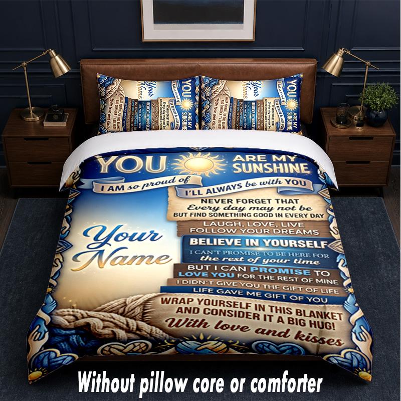 Valentine Love Theme Custom Text Or Name 3Pcs Bedding Set,1 Flat Sheet & 2 Pillowcases Personalized Home Bedding