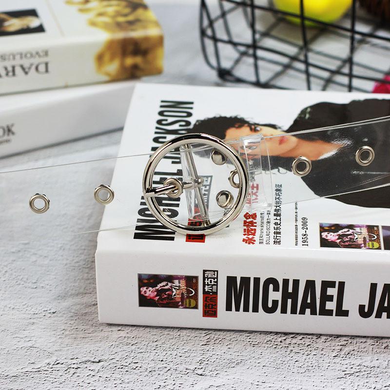 Circular Square Heartshaped Buckle Transparent Resin Belt Porous Belt Womens