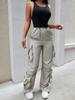 Rose Beauty A Flap Pockets Drawstring Ruched Cargo Parachute Pants