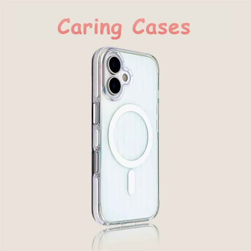 

For iPhone 17 Pro Max Case Pink Corrugated Iridescent Magnetic Clear Shockproof Compatible with iPhone 16 15 14 13 iPhone17 Pro білий