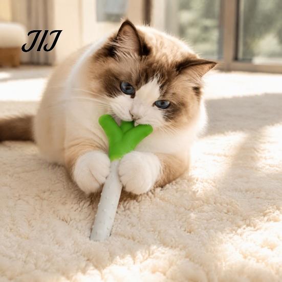 Engaging Cat Toys for Indoor Play Silicone Scallion Toy, Kitten Chew Toy with Silver Vine And Crinkle Paper, Teeth Cleaning Dental Care, Boredom