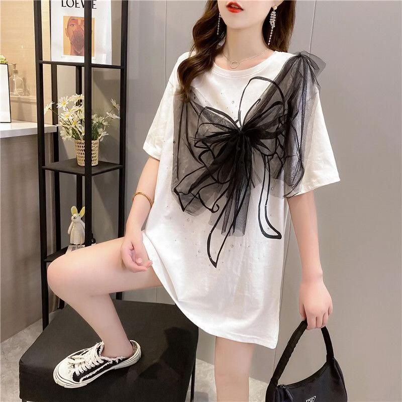 La Chapelle Women s Mid-Length Bow Short Sleeve T-Shirt XXL чёрный