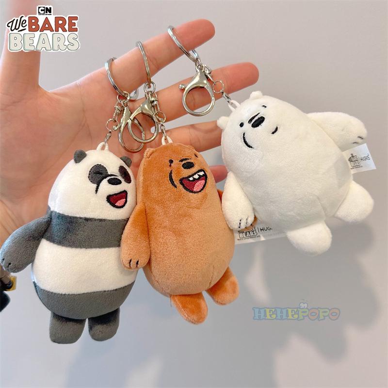 12cm Classic We Bare Bears Cartoon Plush Small Pendant Keychain School Bag Hanging Doll Ornament Christmas Birthday Gifts