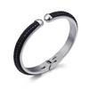 KALEN Stainless Steel Black Leather Bangle Charm Cuff Bracelets & Bangles for Men