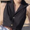 Summer Sleeveless French Camisole Women Lapel V Neck Blouse Niche Temperament Chiffon Top Classic Button Shirt Solid Color Simple Tank Top