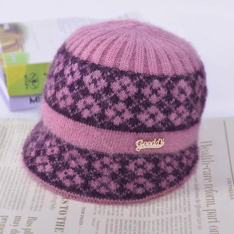 Winter New Hat Women's Fleece Warm Wool Knitted Hat Old Lady Hat