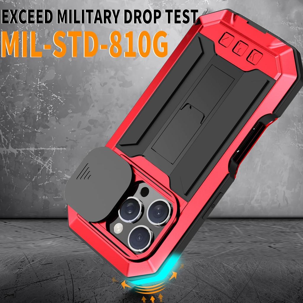 Military Heavy Duty Metal Case for IPhone 13 14 15 16 17 Pro Max Slide Camera Built-in Screen Protector Full Body Hybrid Cover