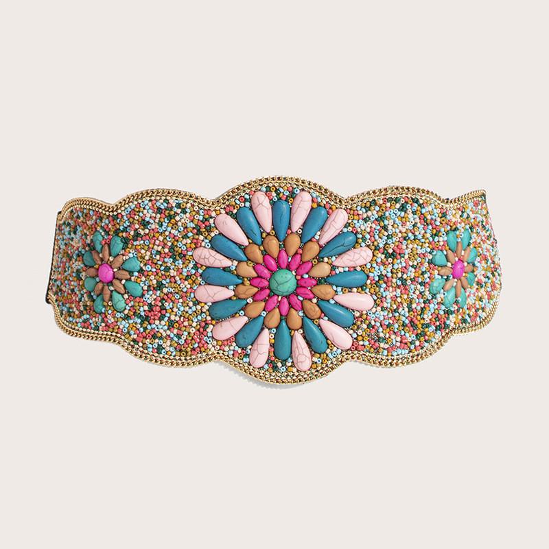 Beaded Bohemian Waist Belt With Firework Design And Elastic Closure For Festivals And Travel