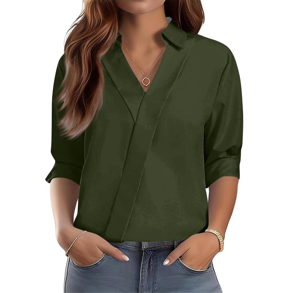 3/4 Length Sleeve Womens Tops V Neck Shirts Trendy Printed Business Casual Work Blouses