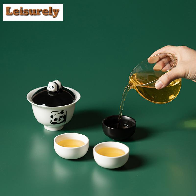 Panda Travel Tea Set Kit Traditional Teapot and Cup Set Set of Cups 1 Pot 2 Cups Tea Making Organizer Portable Camping Handbag