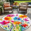 Lebendige Aquarellblumen Runder Teppich Außenbereich Terrasse Veranda Dekor Flanell-Stil Wetterfest Rutschfest Gartenbodenmatte Sommer-Vibes