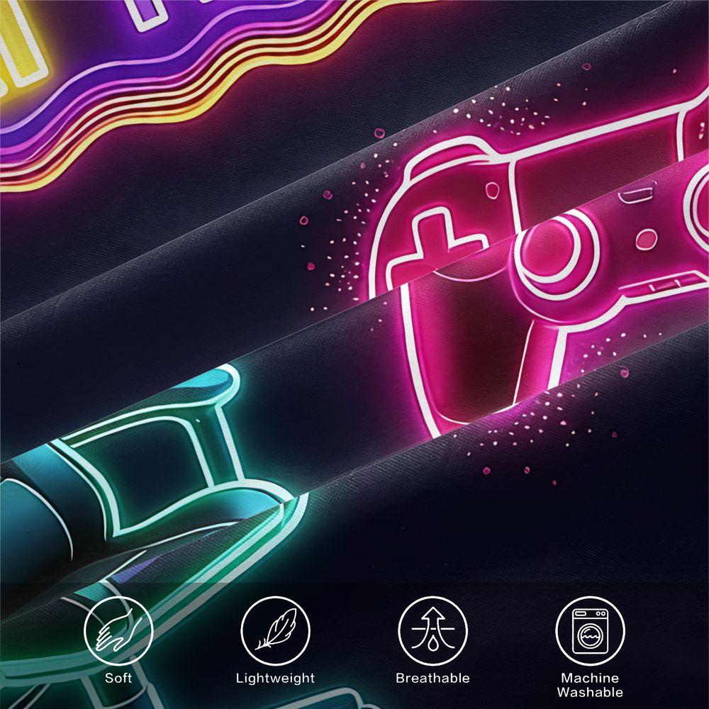 Gamer Neon Sign Duvet Cover Set Gaming Controller Print Bedding Set Digital Printed Comforter Cover for Teens Bedroom