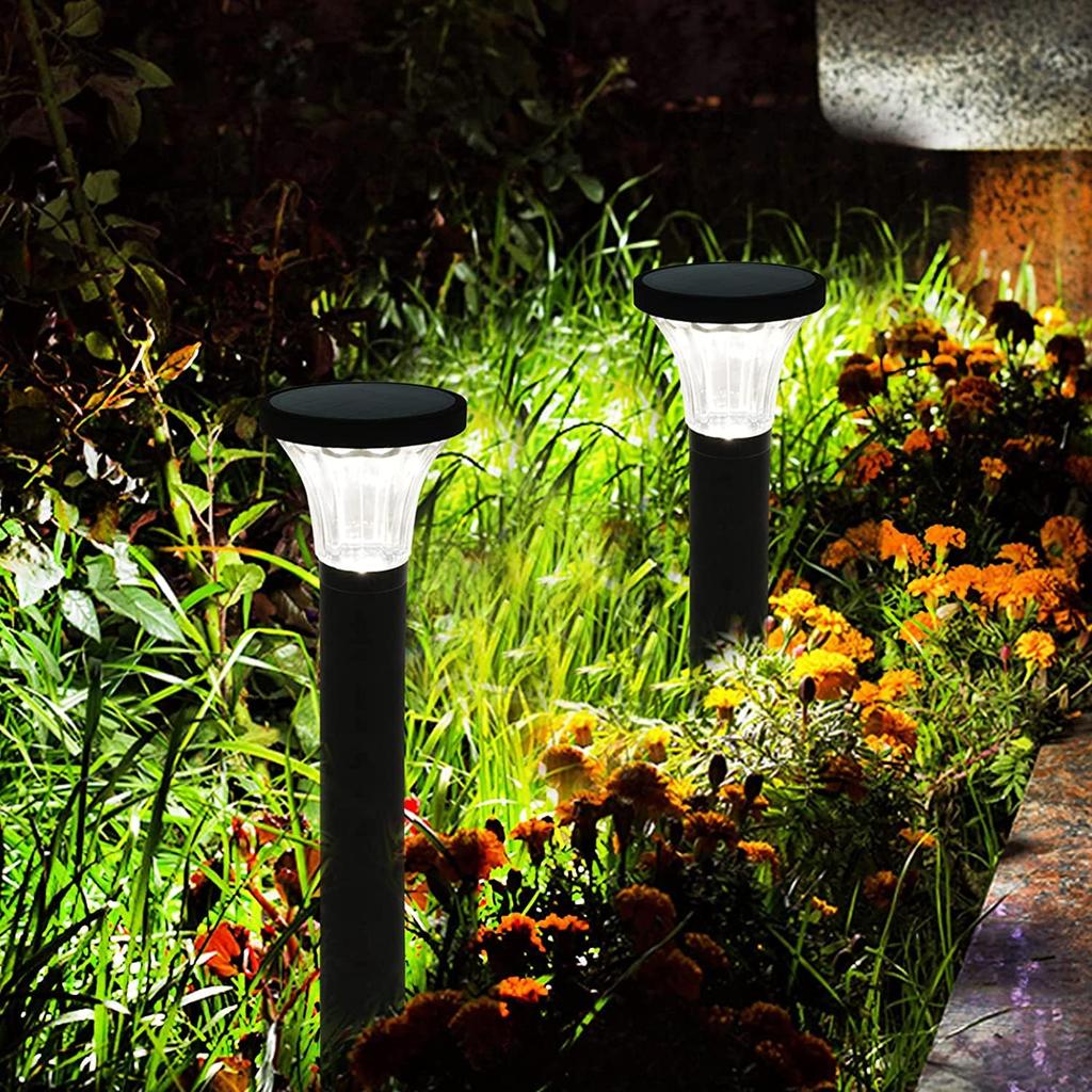 Długotrwałe oświetlenie aż do następnego ranka GWSOLAR Lekki aluminiowy maszt Lampa solarna Zestaw 2 szt. [Jasność 100 lm  Przezroczyste szkło  Wysokość 58 cm]