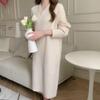 Hirsionsan Loose Long Sleeve Base Pullover Dresses Female Winter Casual V Neck Soft Knitted Dress Women Simple Solid Trendy Jumper Dress