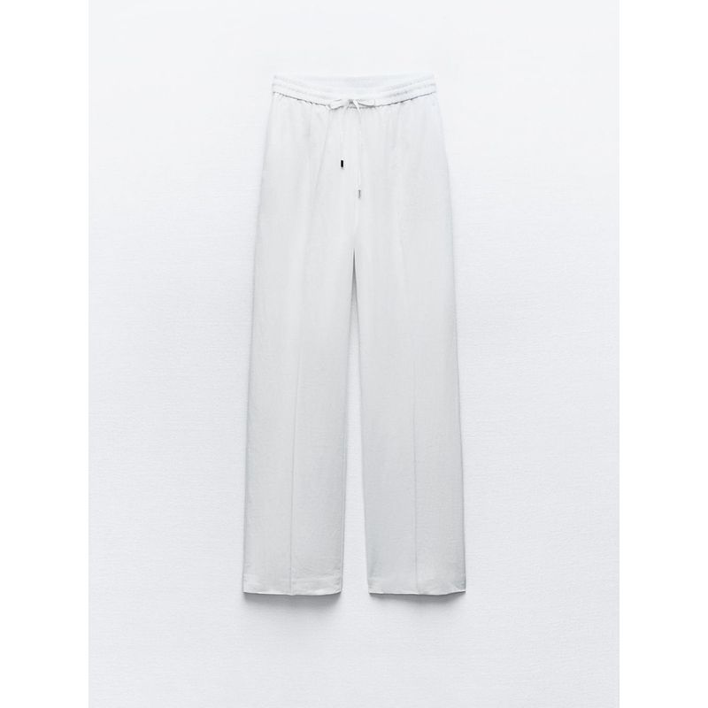 Za2024 Summer New Product Women's Clothes Drawstring Elastic Waist Linen Wide Leg Casual Straight Pants 9929040 401
