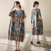 Real Shot 2026 Summer New Large Size Women's Clothing Fat MM Linen Cotton Linen Retro Literary Ethnic Style Casual Dress