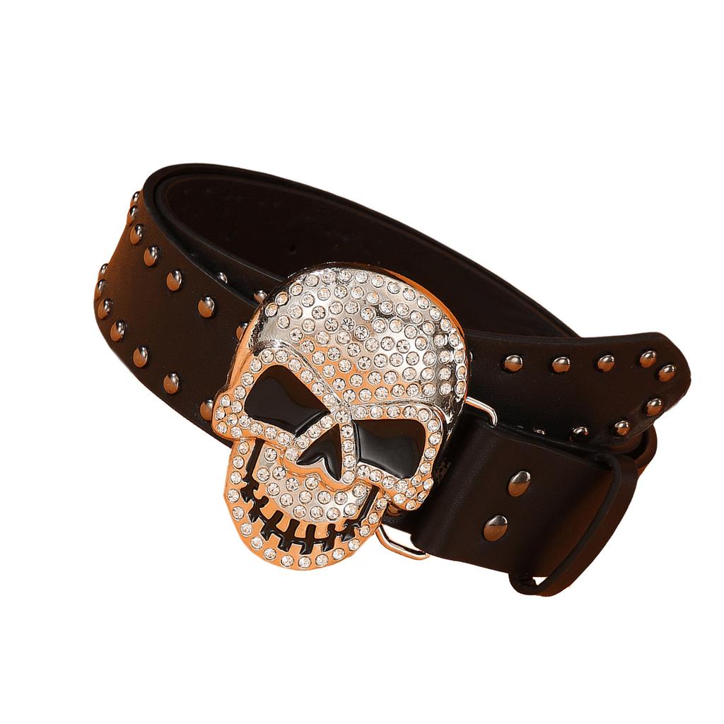 Punk Skull Buckle Belt for Pants Rhinestone Bukle Belt for Jeans Street Dance Belt Women Men Unisex Waist Accessories