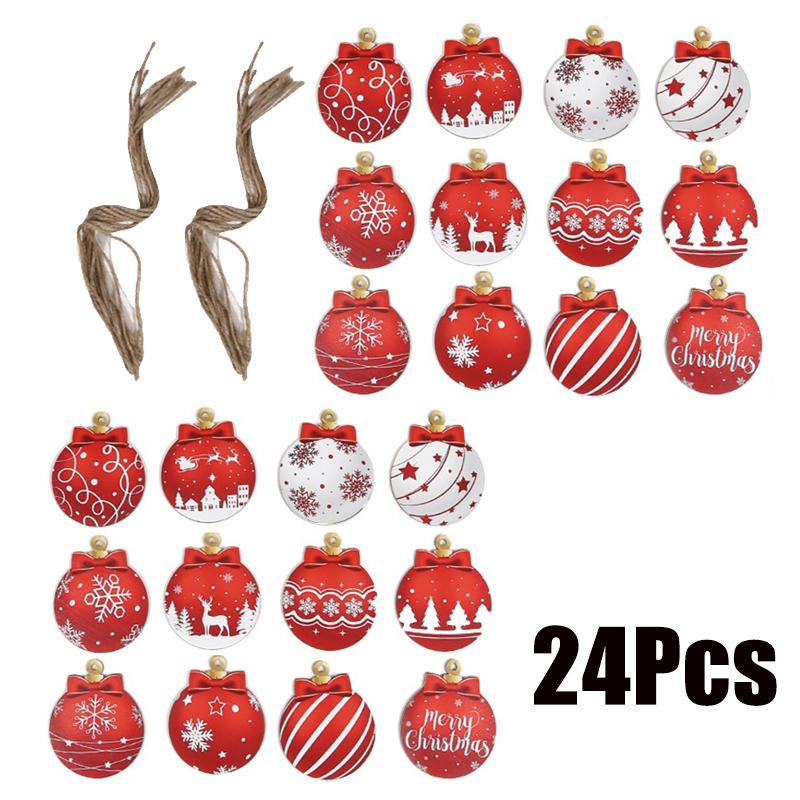 12/24Pcs Christmas Wooden Ornament Hanging Decorations For Home New Year Xmas Bell Shaped Pendant DIY Christmas Tree Craft Decor