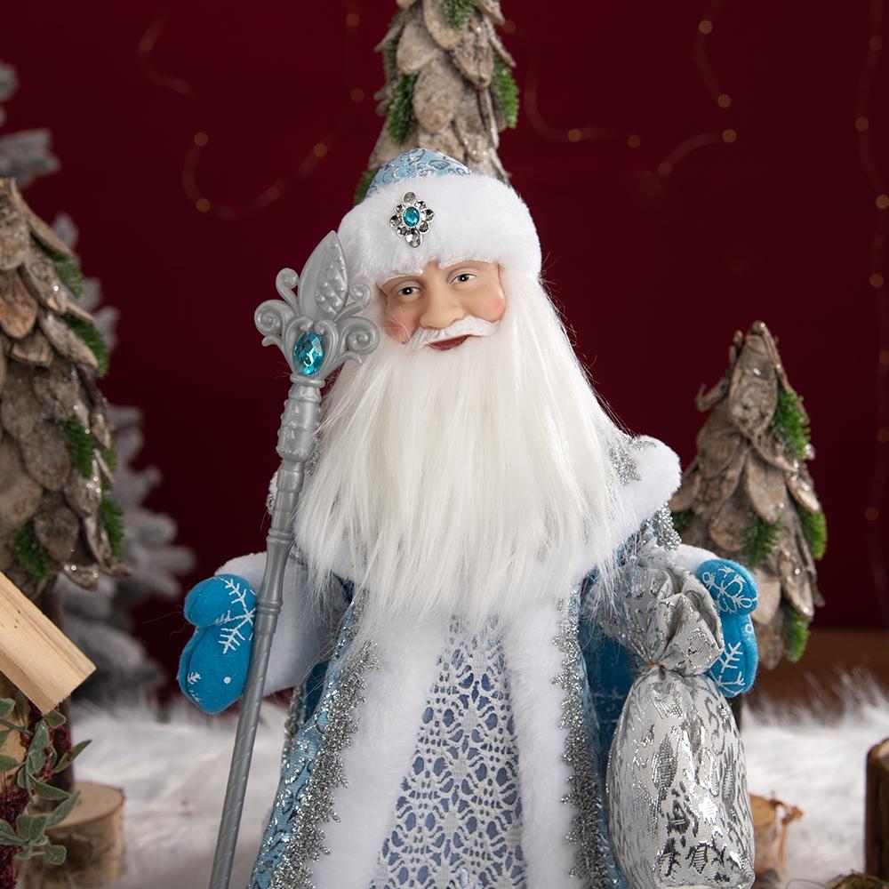 Statua di Ded Moroz Blu Argento 40cm, Bambola Decorazione Tavolo Capodanno Russo Natale