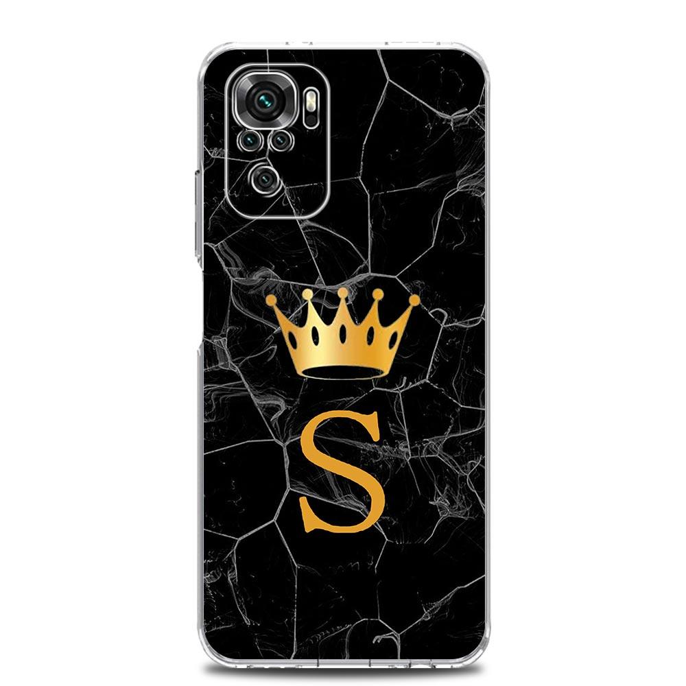 Crown Letter A To Z Phone Case For Xiaomi Redmi Note 13 12 5G 9S 9 8 10 11 Pro Plus 4G 9T 13C 12C10C 9C 9A 7 Pro Clear Cover
