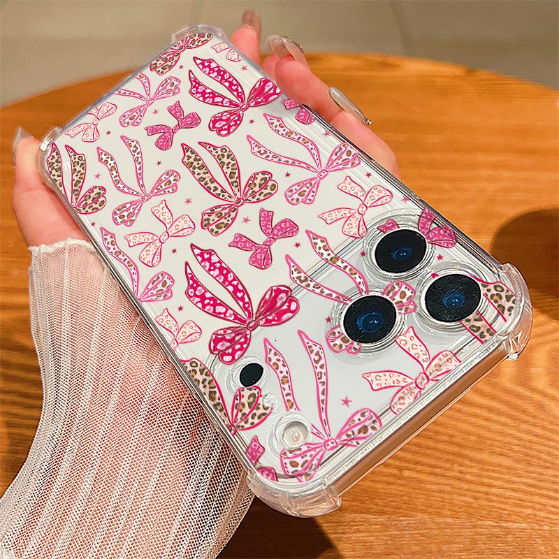 Rosa Schleifenmuster Hülle Für iPhone 17 Pro Max Coque iPhone 16 15 14 13 Pro Max 11 Stoßfest Klar Weiche Silikonhülle