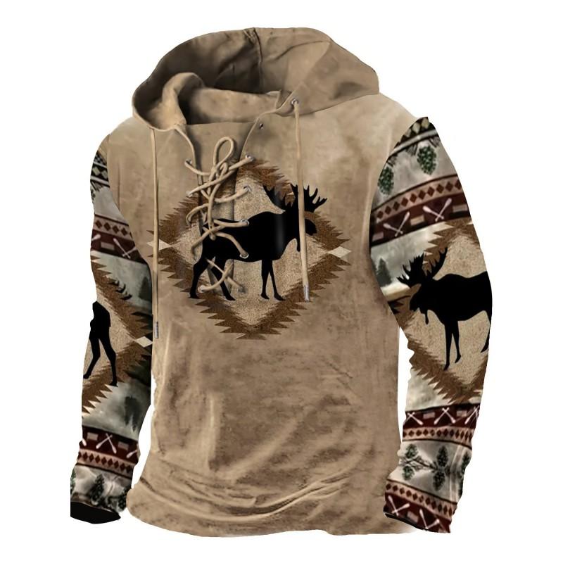 Herren Kapuzenpullover Lockerer Schnitt Mit 3D Digitalem Tierdruck Air Layer Stoff Langarm Freizeit Oberteil Alles