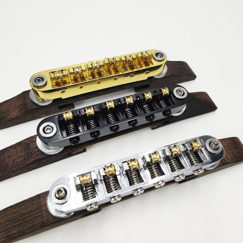 High Performances Fixed Saddles Rosewood Bridge Electric Guitar Bridge Tailpiece with Golden Roller Saddles Easy to Use