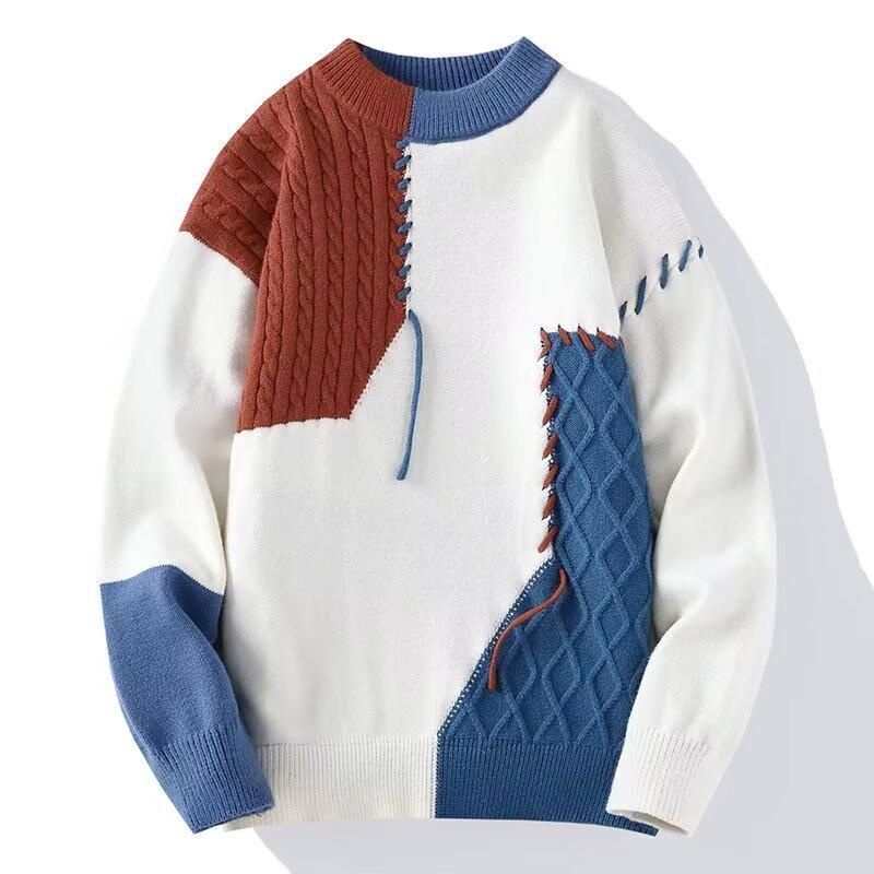 

Men s High Neck Solid Color Sweater - Autumn/Winter Casual Knit Pullover L