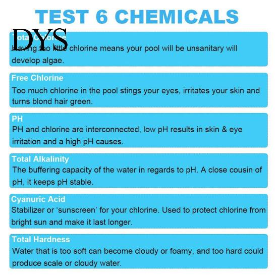 50Pcs 6-in-1 Pool PH Residual Chlorine Alkalinity Hardness Test Paper Strip