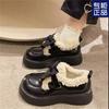 Lazy winter thick-soled muffin bow velvet small leather shoes women's autumn and winter warm and comfortable cotton