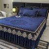 Lace Quilted Crystal Velvet Bed Skirt Three-piece Set for Autumn and Winter Warmth Coral Bed Cover Thickened Fleece Bed Cover Protection Cover Bedding