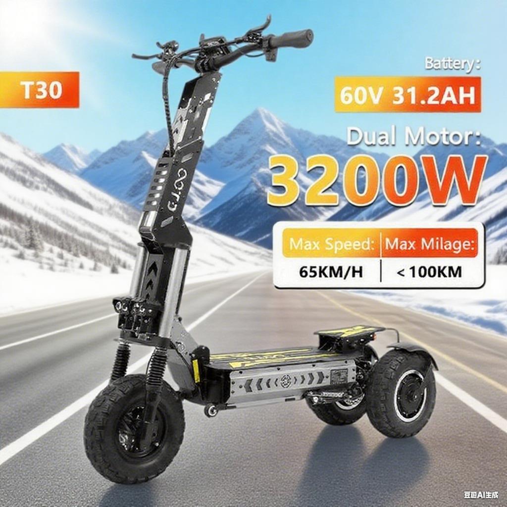 OOTD T30 E-koloběžka 3200W Dvojitý motor 60V 31,2Ah Hydraulická brzda Elektrická koloběžka 13" Terénní pneumatika Hydraulické odpružení EScooters