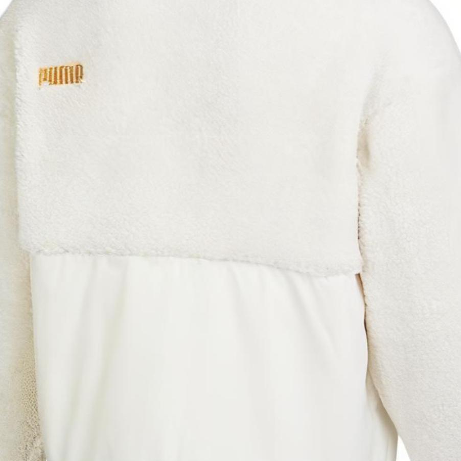Puma Letter Logo Embroidered Lamb Fleece Spliced Warm Stand Collar Jacket Men Jacket White 675084-65