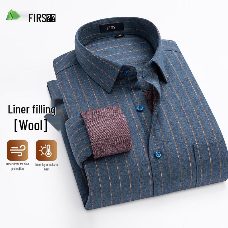 Men s Brushed Wool-Lined Striped Long-Sleeve Shirt XL