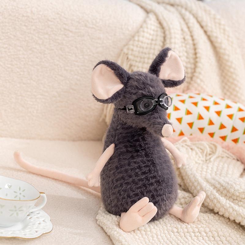 1Pc Kawaii 25CM Sad Mouse Plush Toys Plush Grey Mouse with Accessories Cute Doll Wears Hat Bag Glasses Birthday Gift for Kids