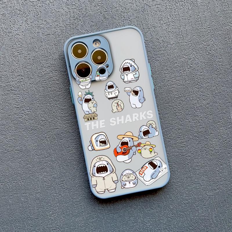 Cartoon Cute Shark Pattern Phone Case for IPhone 16 15 14 Pro Max Plus 13 12 Mini 11 Pro Max XR X XS 7 8 SE2 Shockproof Covers