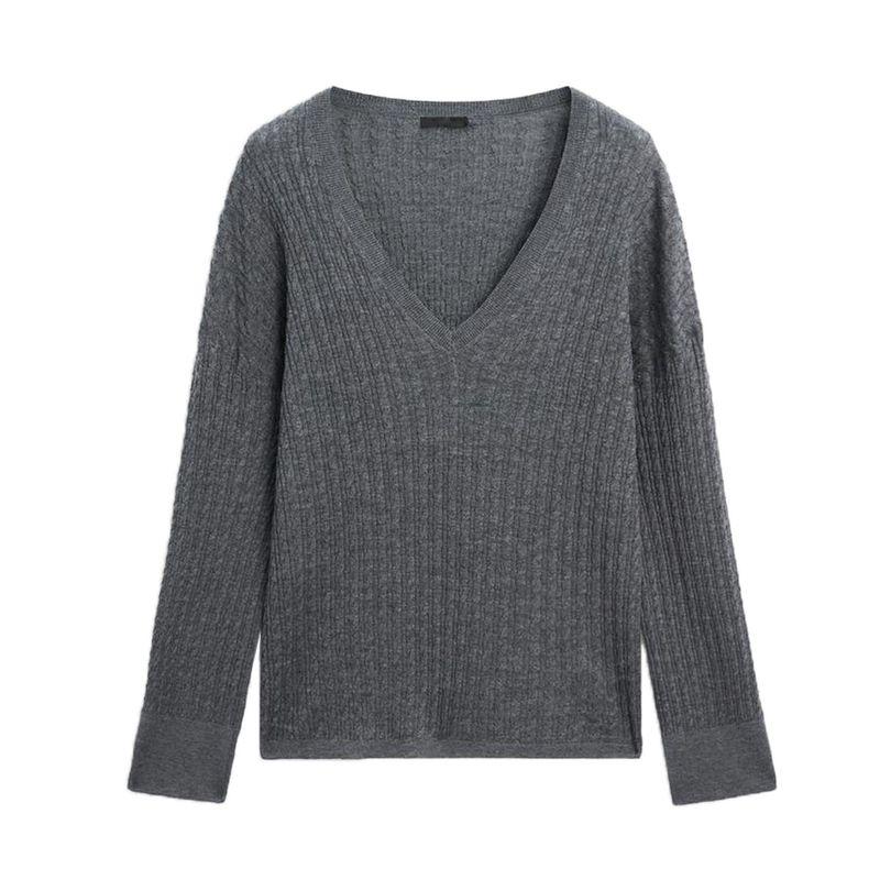 MD New Fall Women's Clothing Casual Laid-Back Style Soft Glutinous V Neck Twisted Flower Sweater Long Sleeve Knitwear 5684579