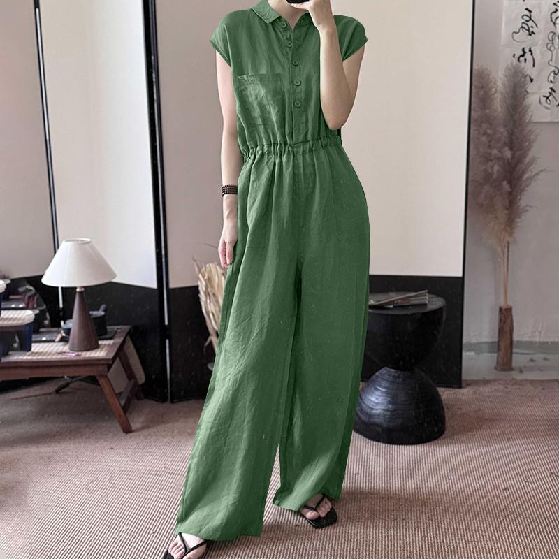 

ZANZEA Женский Повседневный Комбинезон с Отложным Воротником и Коротким Рукавом 5XL зелёный