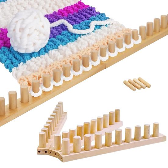 Război de țesut din lemn cu fir gros, cadru din lemn, război de tricotat reglabil, ușor de folosit pentru începători, portabil, pentru pături DIY, meșteșuguri cu fir