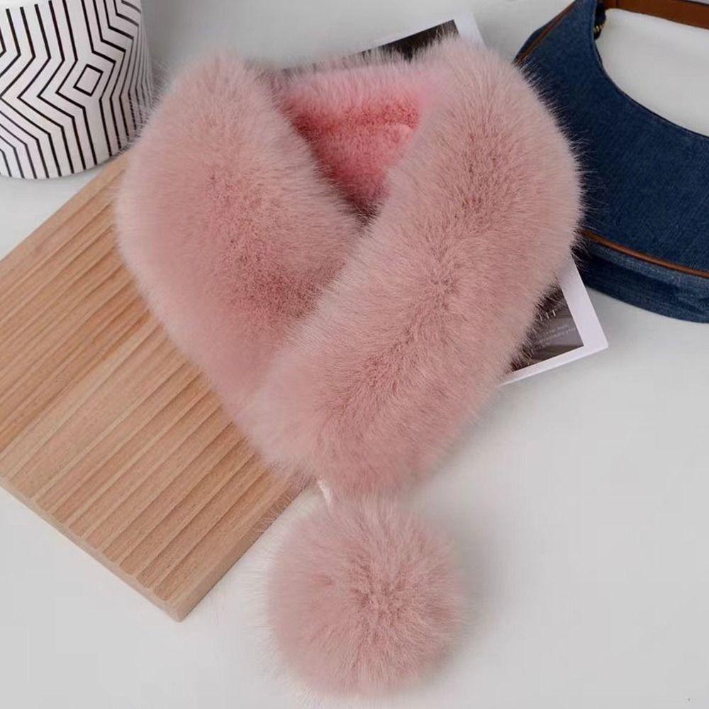 Solid Color Neck Scarf Velvet Texture Faux Fox Fur Collar Luxury Neck Warmer Scarf Women