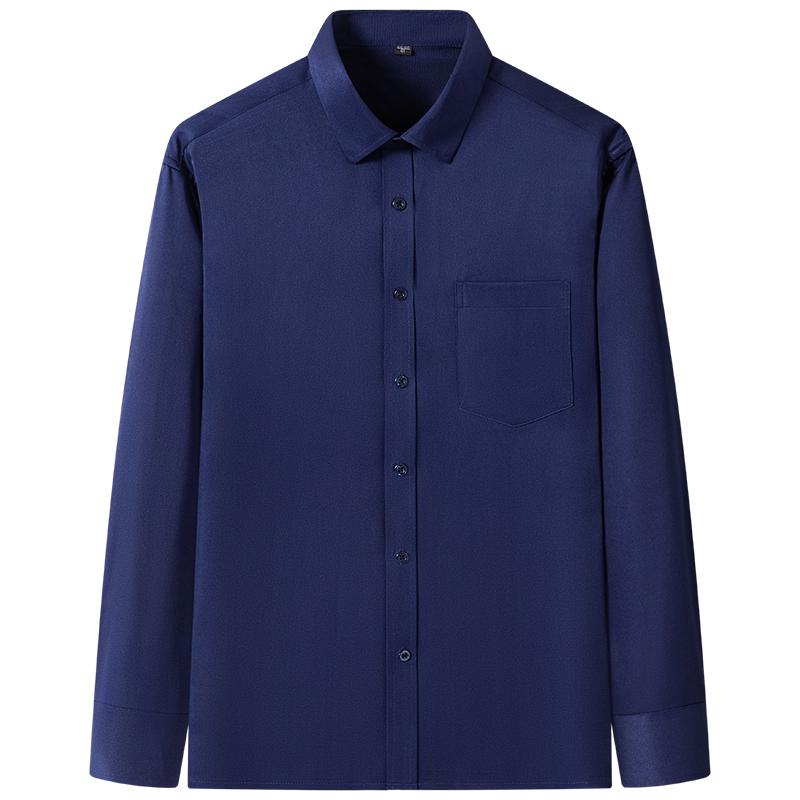 Men Plain Shirts Non-Iron Antiwrinkle Long Sleeve Regular Male Dress Shirt with Chest Pocket Turn Down Collar
