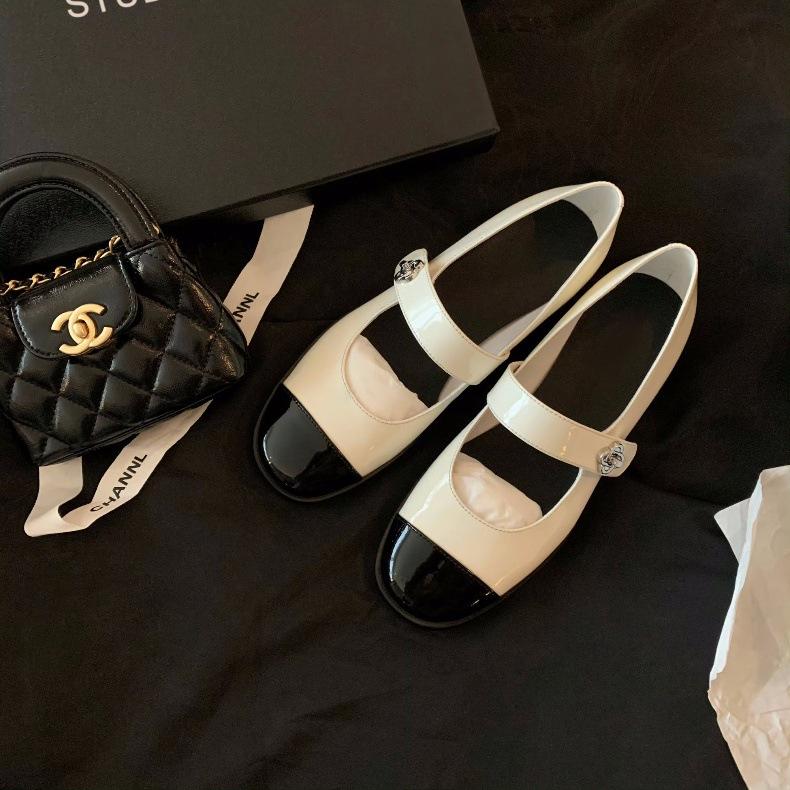 

Sheepskin~ Xiaoxiangfeng shoes color matching with Mary Jane shoes women s leather thick heel high heels light mouth single shoes 35